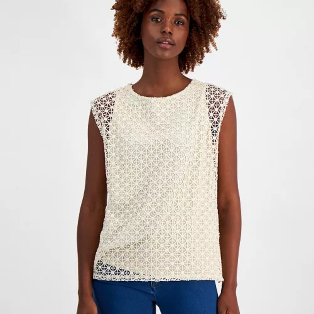 Jones New YorkWomen's Lafayette Lace Extended-Shoulder Top Sz PXS